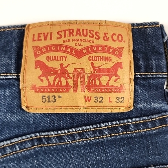 Levi's 513 Men's Slim Straight Distressed Denim Blue Jeans Size W32 L32 - Picture 9 of 14